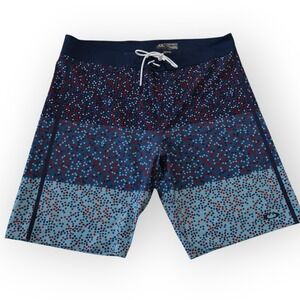 Oakley Board Shorts Mens 38 Blue Red Dot Performance Fit Swim Trunks CA35460